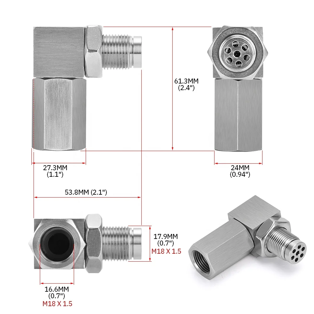 Espaçador extensor do sensor do oxigênio S304 inoxidável O2, adaptador do sensor do carro, 02 extensão do Bung, conversor catalítico, 90 graus,