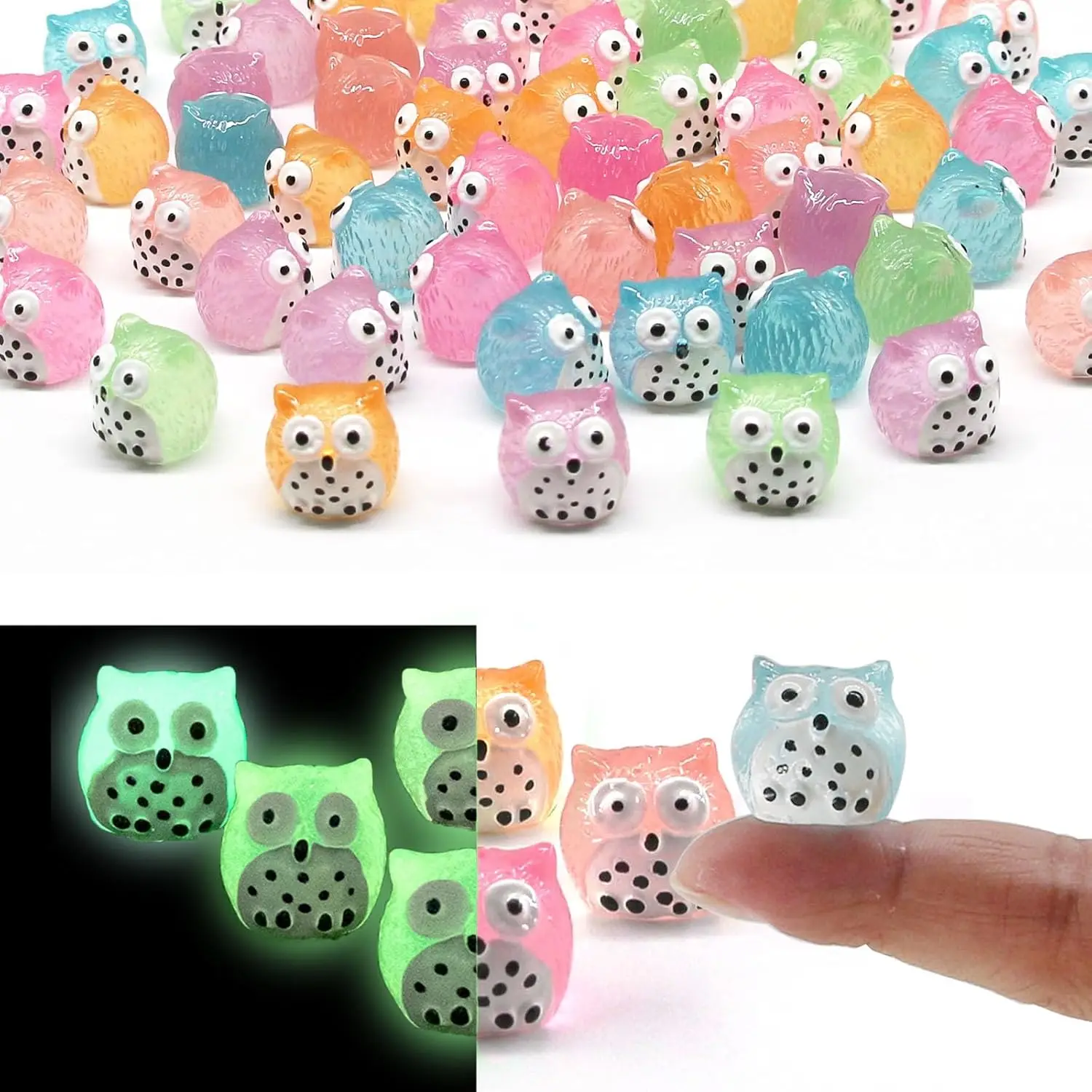 Minianimales de resina luminosos para jardín, búhos de resina que brillan en la oscuridad, miniaturas, accesorios de hadas, 20 piezas