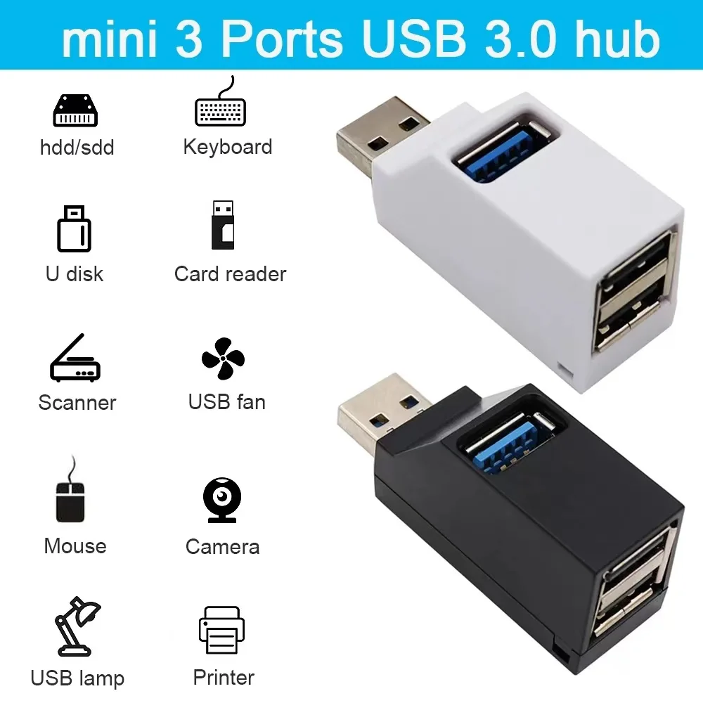 USB 3.0 HUB Adapter Extender Mini Splitter Box 1 to 3 Ports High Speed USB 2.0 For PC Laptop U Disk Card Reader