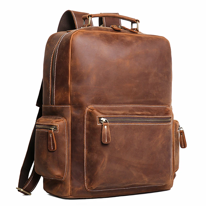 Vintage Men\'s Crazy Horse Leather Backpack Business Man High Quality Travel Backpack Real Leather Laptop Bag School satchel Bags