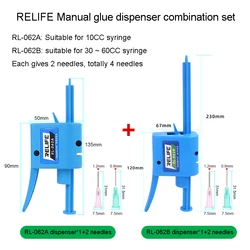 RELIFE RL-062A RL-062B 수동 접착제 디펜서, 주사기 그린 용접 오일 솔더 페이스트, 디펜서 니들 부스터 범용