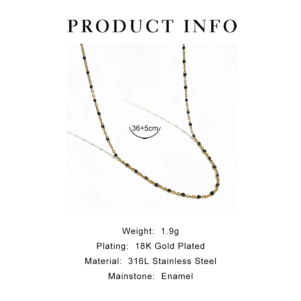 Peri\'sBox Stainless Steel Black Enamel Dot Thin Chain Choker Necklace Minimal Dainty Tiny Beaded Satellite Chains Jewelry Women