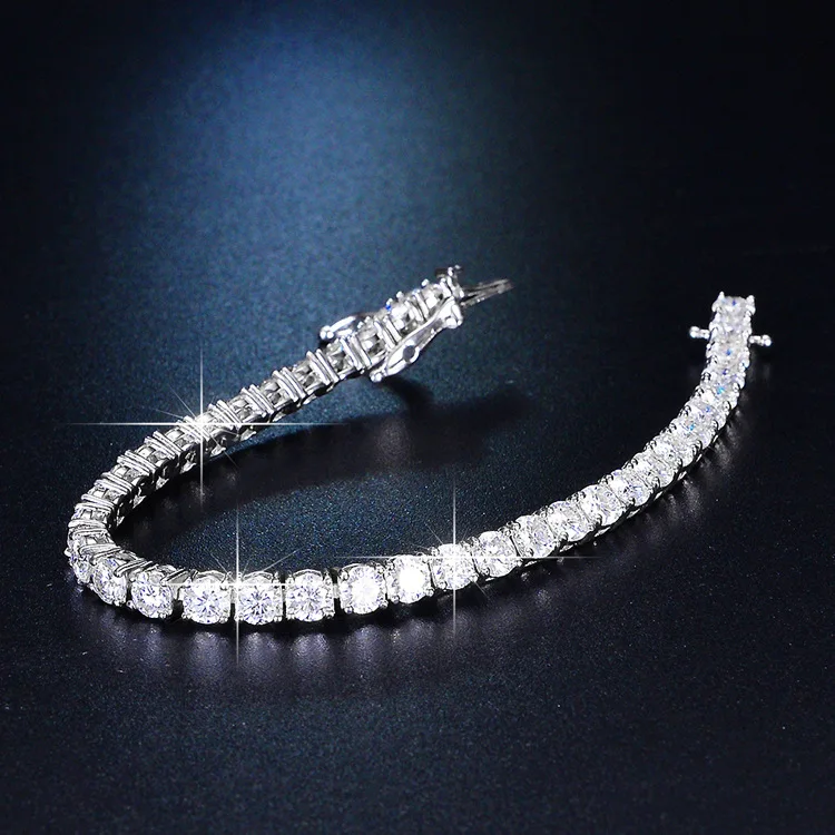 Four-claw geometric bracelet for women crafted in nickel silver with diamond-inlaid quadrilateral motifs; white gold tone finish