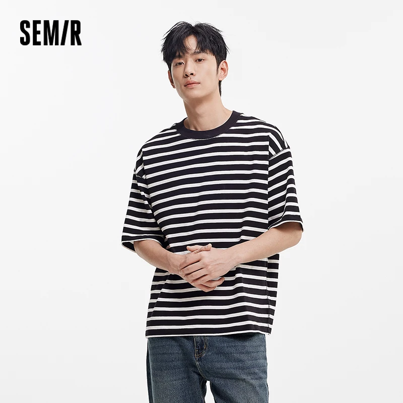 

Semir Short Sleeve T-Shirt Men Cotton Striped Oversized Silhouette 2025 Summer Fashionable Versatile T-Shirt for Teens