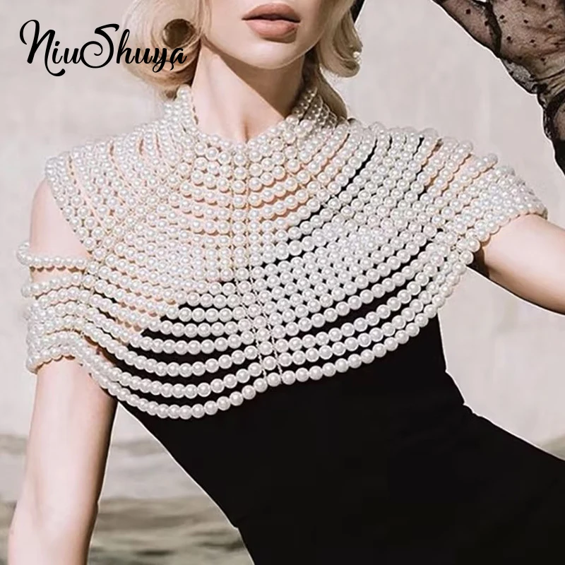 

NSY Exaggerate Handmade Hot Pearl Shoulder Chain European Multi-layer Necklace Shawl Chain