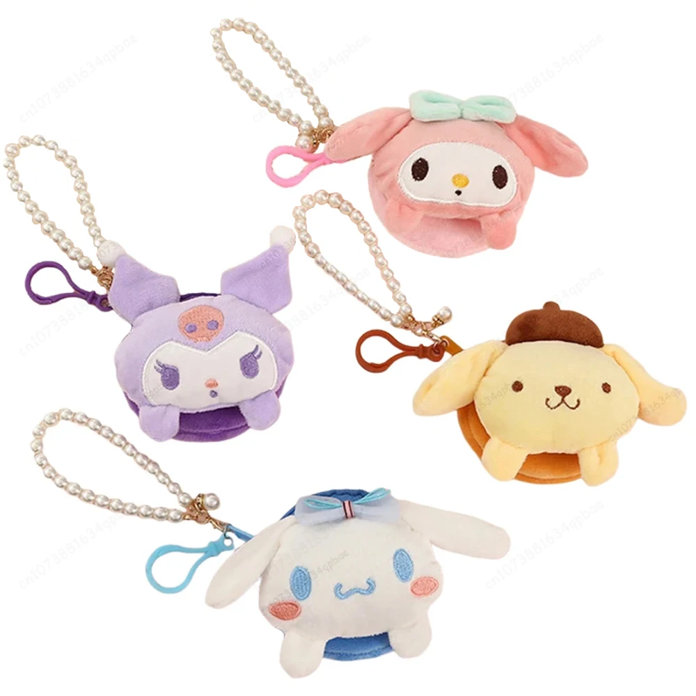 

MINISO Kawaii Sanrio Doll Plush Bag Keychain Cinnamoroll Melody Pom Pom Purin Kuromi Wallet Cute Coin Purse Pendant Girls Gifts