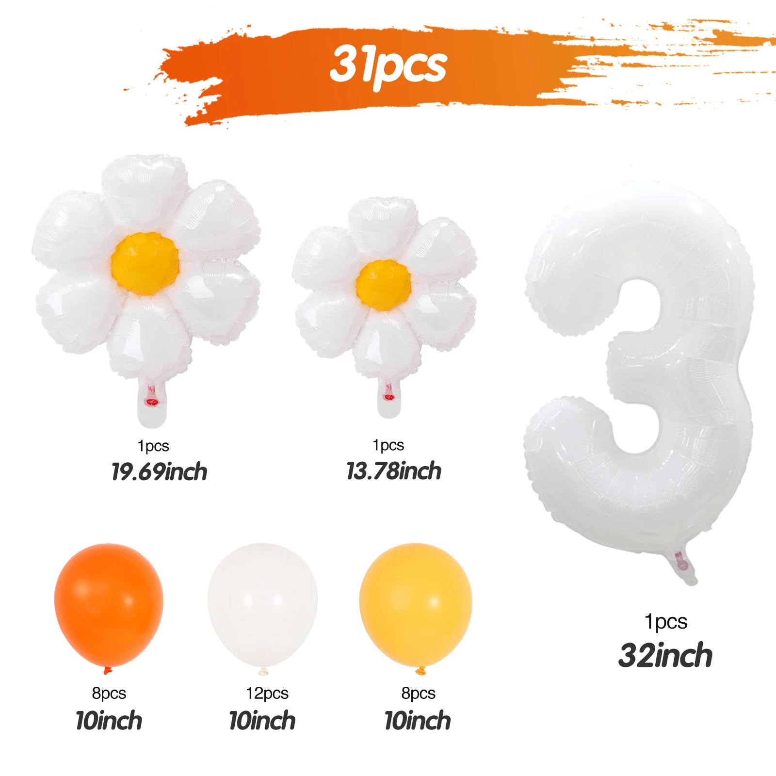 Numbers 1-10 Daisy Balloons Set Huge White Flower Aluminum Foil Balloons For Birthday Baby Shower Wedding Daisy Party