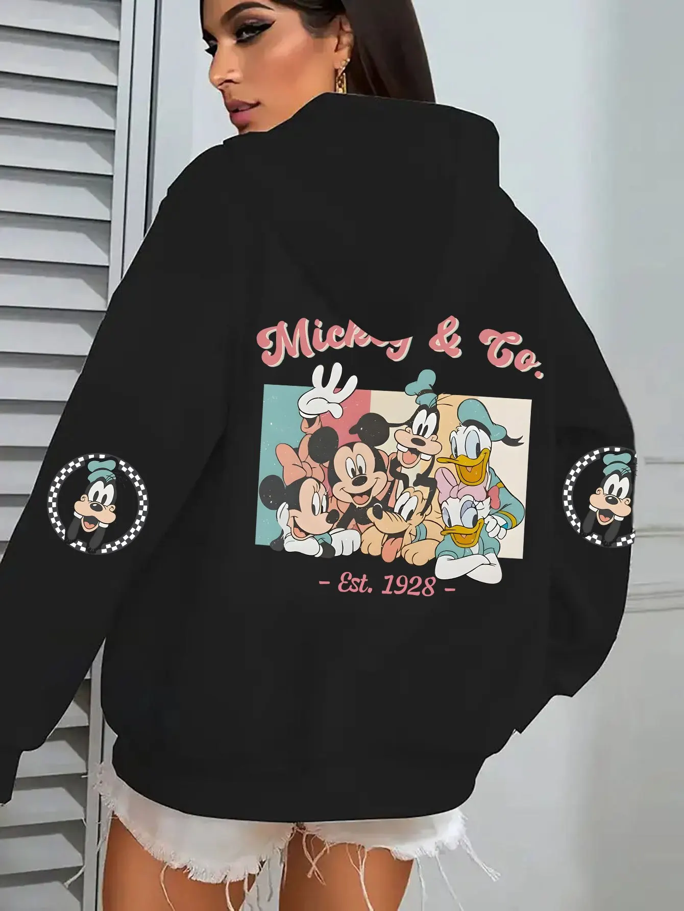 Disney Women's Hoodie 1928 Happy Traditional Printed Pattern Beginning Women's Comfortable Long Sleeve Casual Hoodie