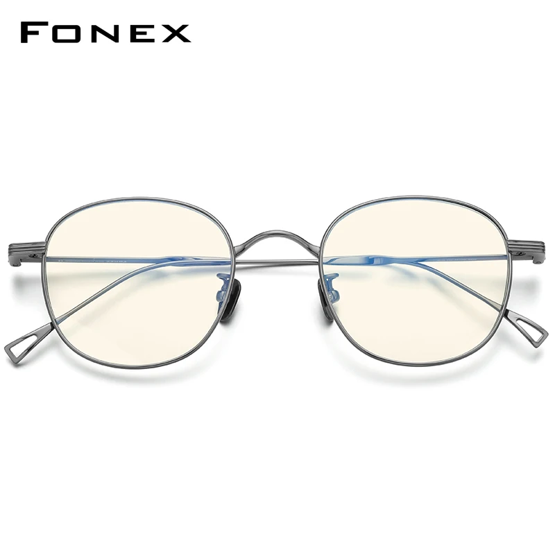 FONEX Anti Blue Light Blocking Glasses Women 2020 Vintage Round Antiblue UV Rays Computer Gaming Titanium Eyeglasses Men 8554AB