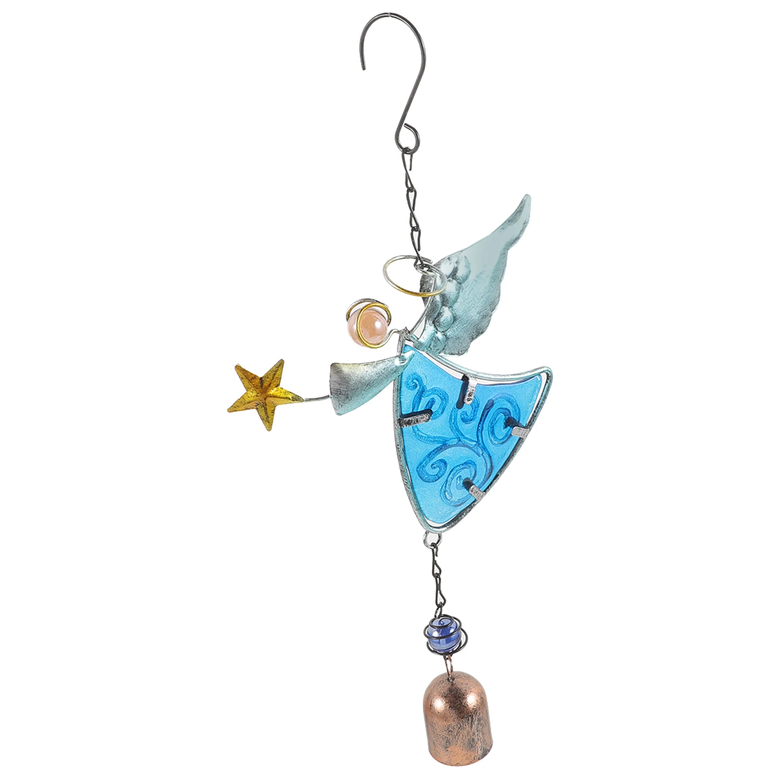 

Angel Wind Chime Glass Pendant Hanging Decor Balcony Garden Outdoor Reflective Solar Iron DIY Bell Glass Painting Home Decor