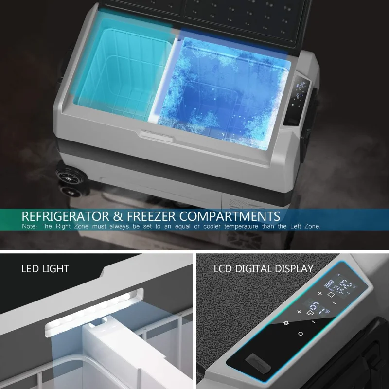 COSTWAY Refrigerador para automóvil con ruedas, refrigerador eléctrico de 53 cuartos con control de aplicaciones, temperatura dual de doble zona, -4 ° F a 68 ° F F F