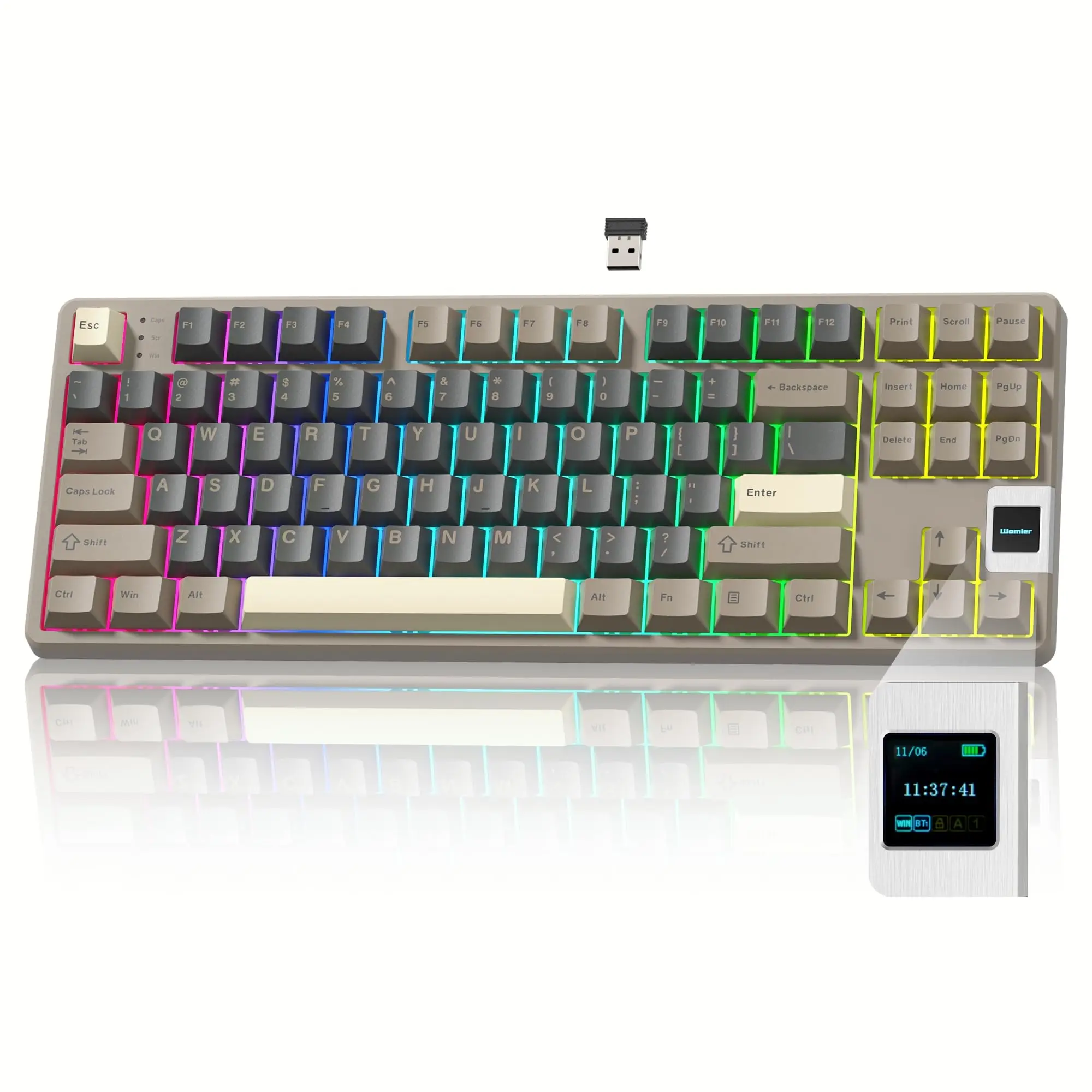 

Womier QK87 Retro TKL QMK/VIA Беспроводная механическая клавиатура OLED-дисплей Ручка 3-режимная прокладка RGB Hot Sawp Gamer Keyboard для ПК