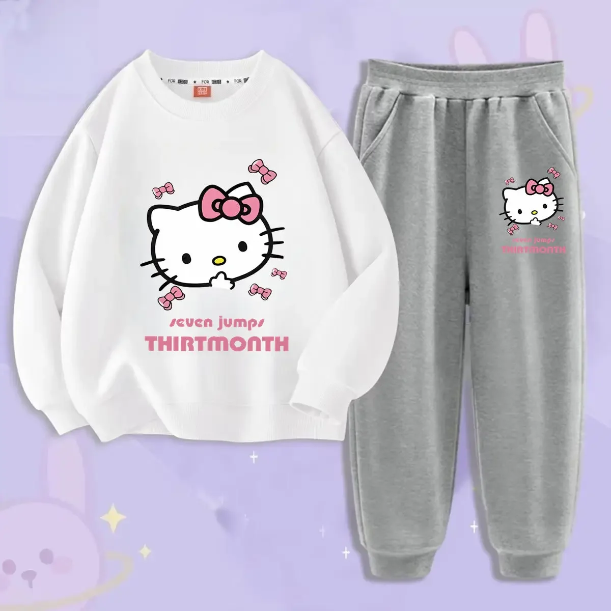 Sanrio Cinnamoroll felpa con cappuccio pantaloni ragazza cuore cartone animato carino Anime Kuromi sport due pezzi Set vestiti autunnali bambini