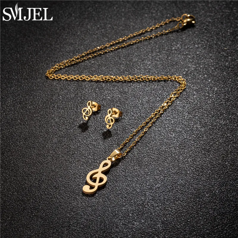 Stainless Steel Soccer Jewelry Sets for Men Bohemia Daisy Sakura Lily Flower Necklaces Tiny Music Earrings Women Pendientes