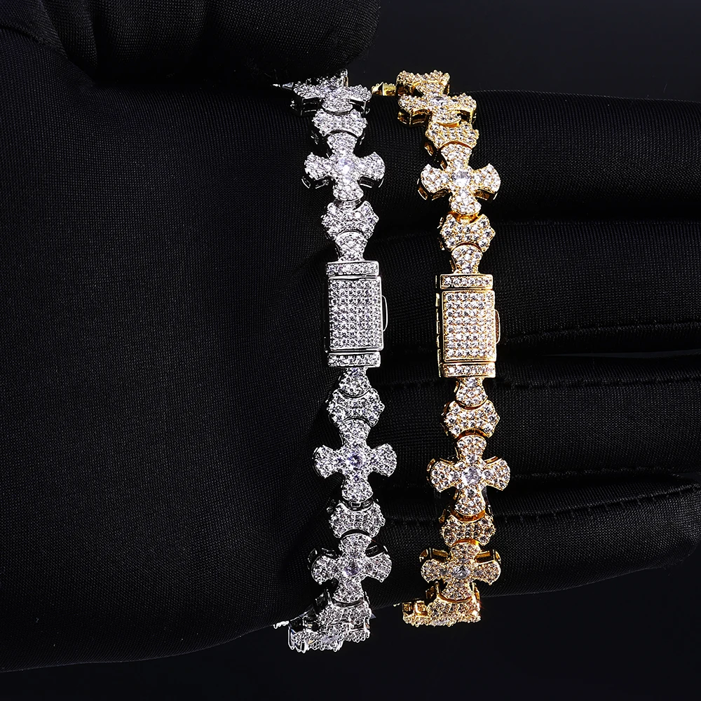 

ESKEEM 12 мм Iced Out браслет с кубическим цирконием и крестом для мужчин, ювелирные изделия в стиле хип-хоп, цепочка с большим бриллиантом и крестом, подарок на день рождения для мужчин и женщин