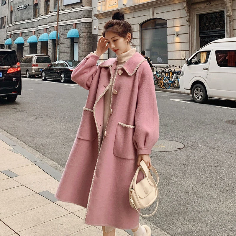 2023 Autumn And Winter New Korean Version Fashionable And Sweet Mid Length Thickened Wool Coat For Women