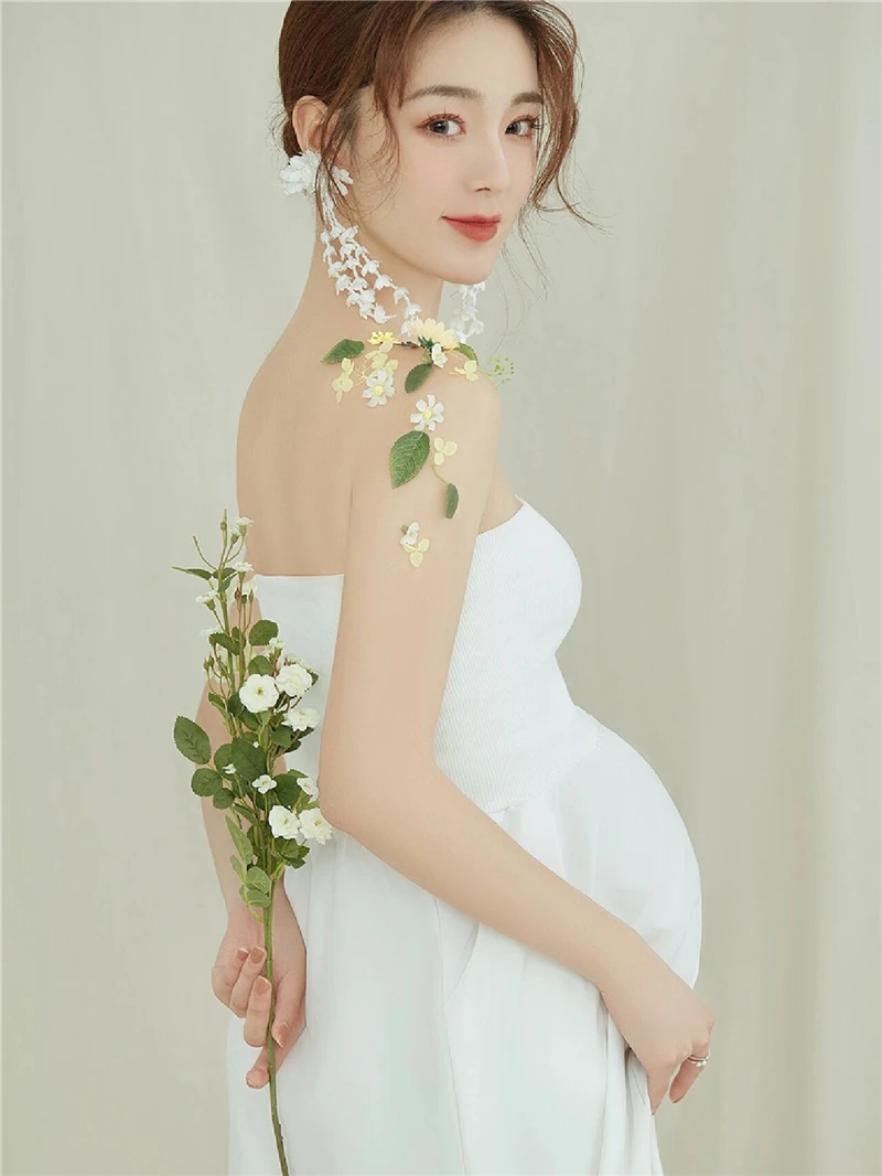 Maternity Women Photography Props White Elegant Pregant Tube Top Dress Pregnancy Dresses Studio Photoshoot Photo Dress