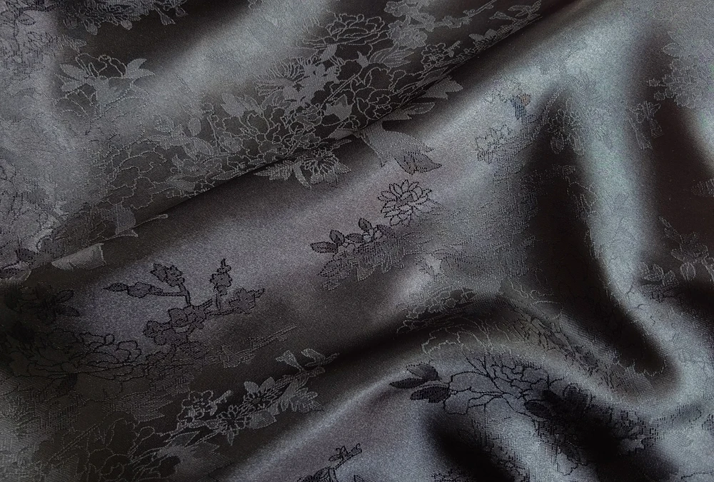 100cm*148cm Black Silky Floral Jacquard Satin Fabric for Inner Lining Material Sewing Clothes
