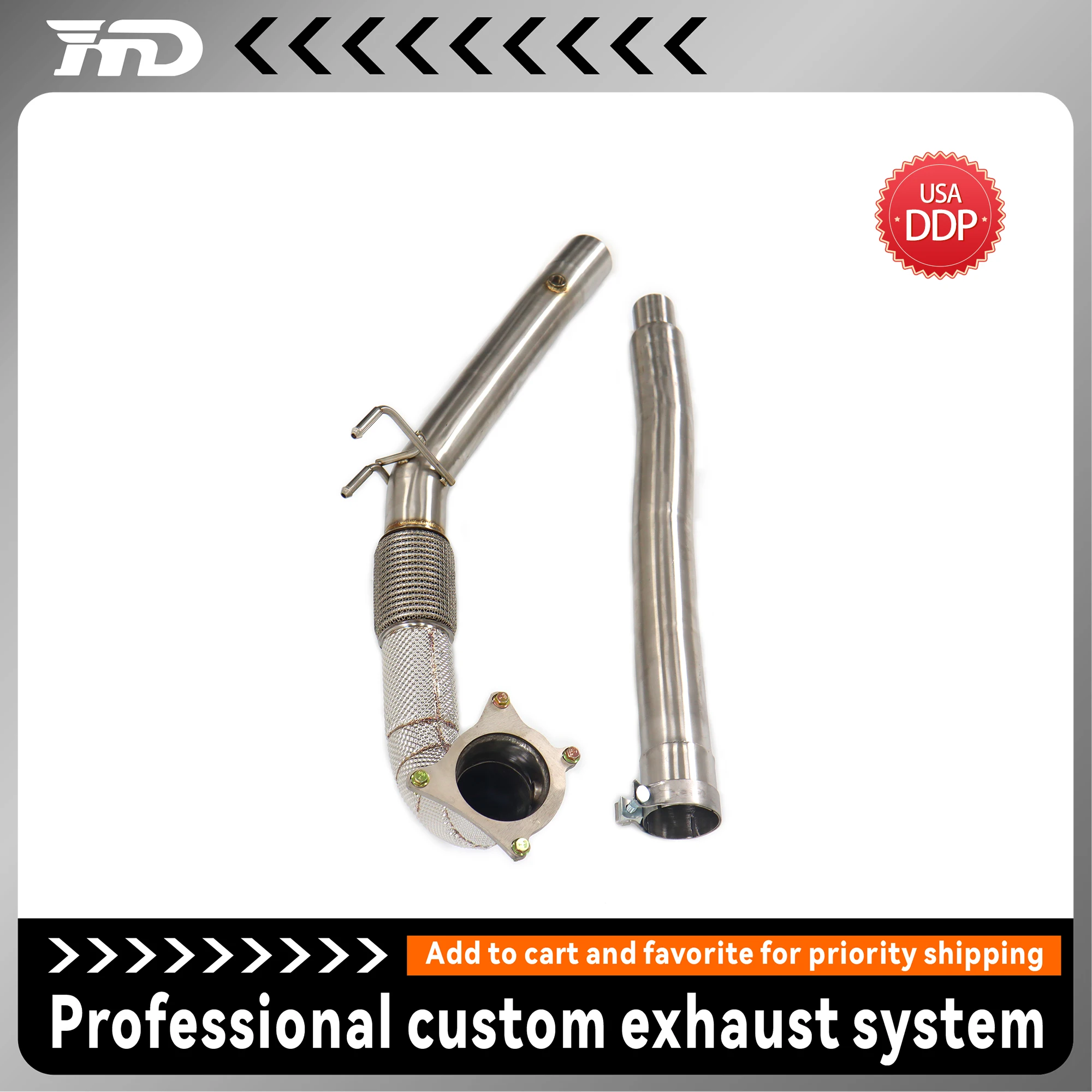 

High Flow Performance Downpipe for Volkswagen Golf R MK6 2.0T HMD Exhaust System With Heat Shield Racing Pipe