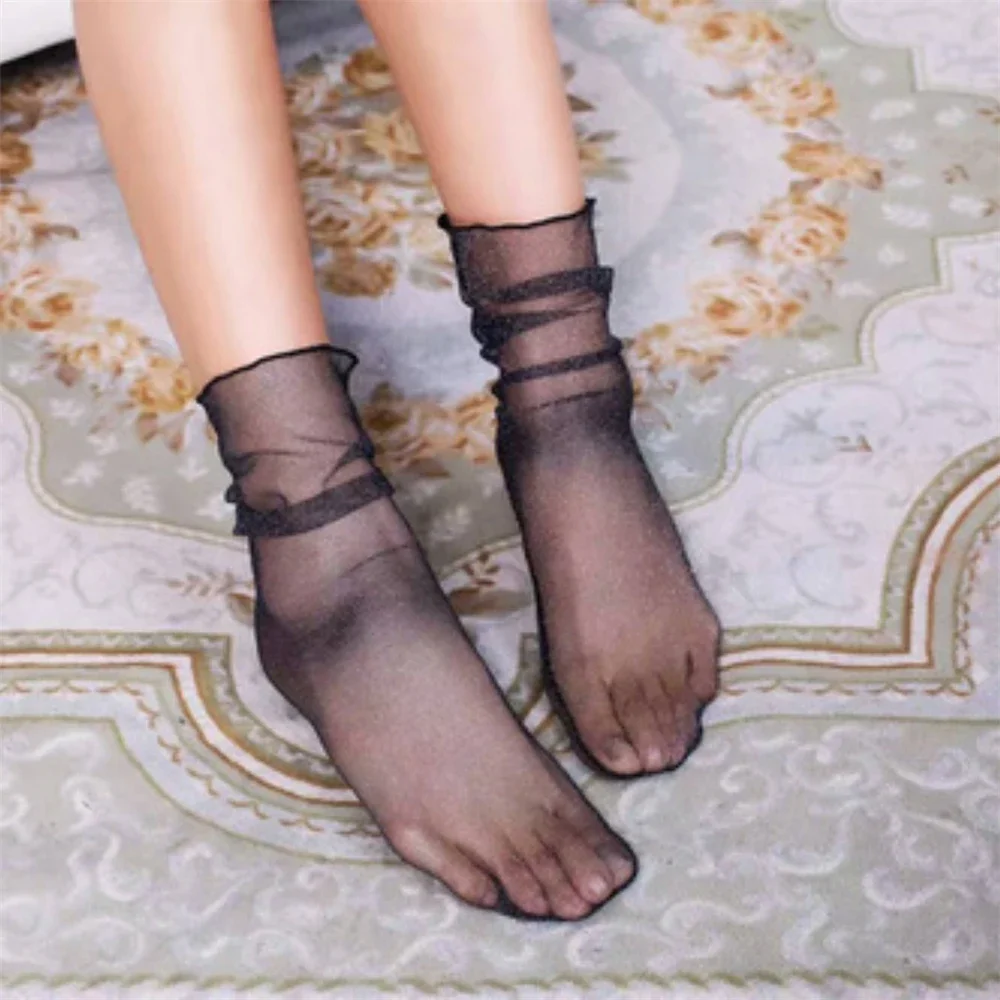 New Ladies Summer Autumn Thin Transparent Lace Mesh Socks Women\'s Fashion Breathable Sokken Gift Dropship