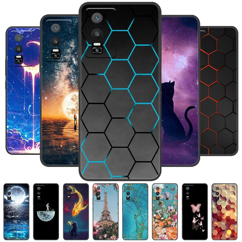 

Case for vivo Y76 5G Cover Flower Soft TPU Silicone Phone Covers for vivo V2124 Case VivoY76 Y 76 Y76 Protective Black Bumper