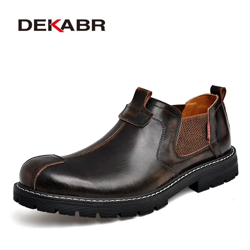 DEKABR Brand Men Casual Shoes Split Leather Breathable Men\'s Slip On Flats Work Shoes For Men Handmade High Top Shoes