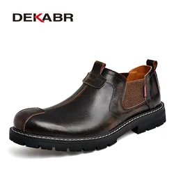 DEKABR Brand Men Casual Shoes Split Leather Breathable Men's Slip On Flats Work Shoes For Men Handmade High Top Shoes