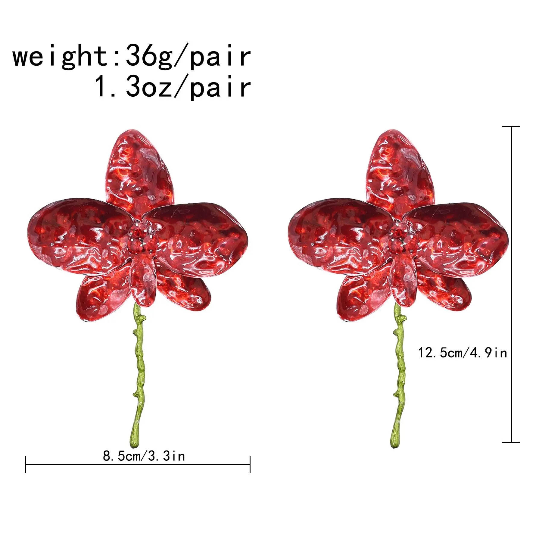 Red White Blue Alloy Painted Leaf Flower Stud Earrings for Women America New Fashion Exaggerated Earrings Jewelry Accessories