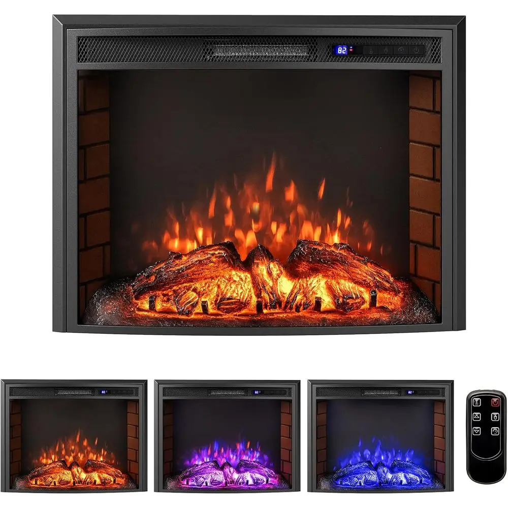 

26 Curved Electric Fireplace Insert - Adjustable Heat, 3 Color Modes, 6H Timer, Overheat Protection, Remote