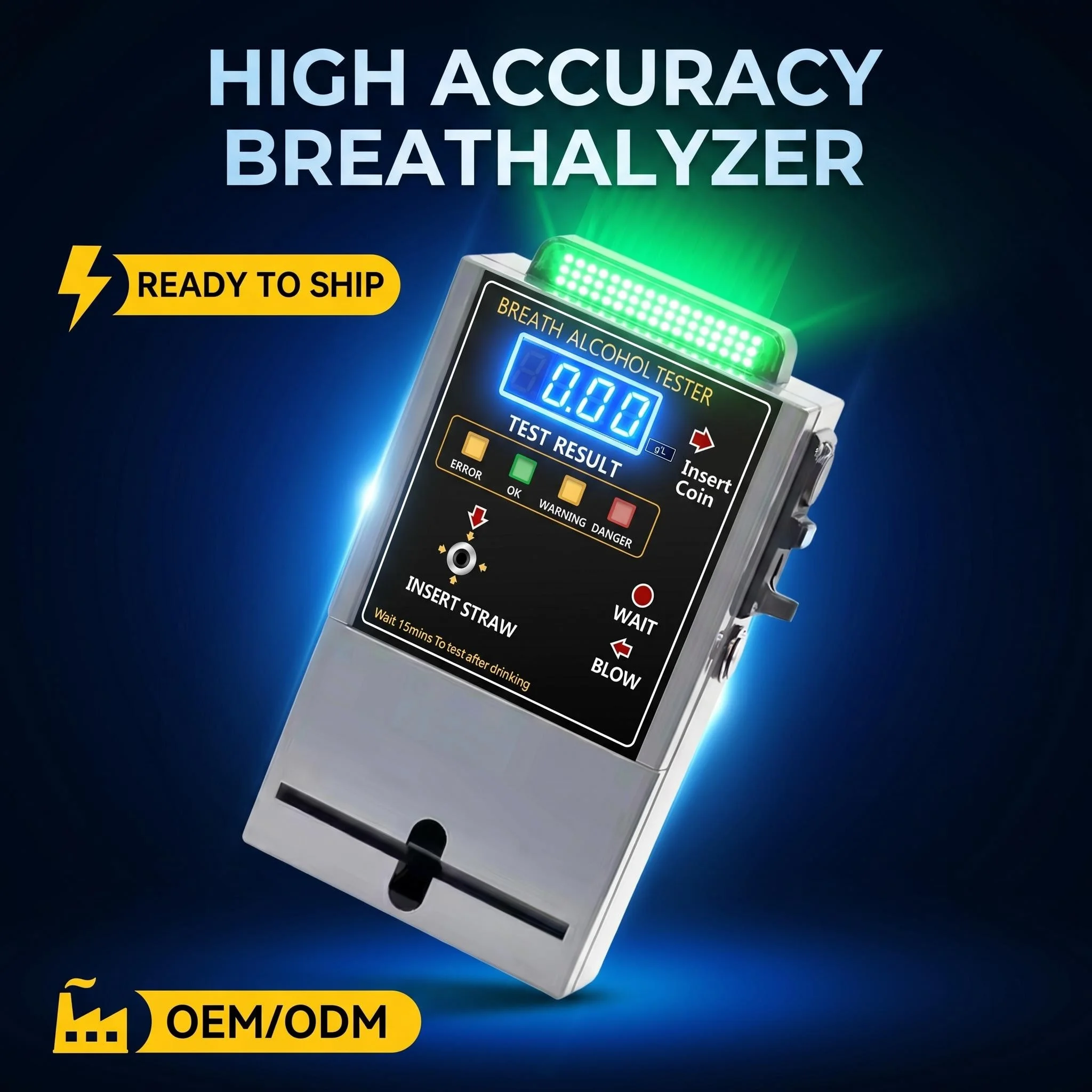 WGSENSOR Quick Screening Fixed Alcohol Detector AT319 Coin Operated Metal AC100V-AC240V for Factory Workshop Use