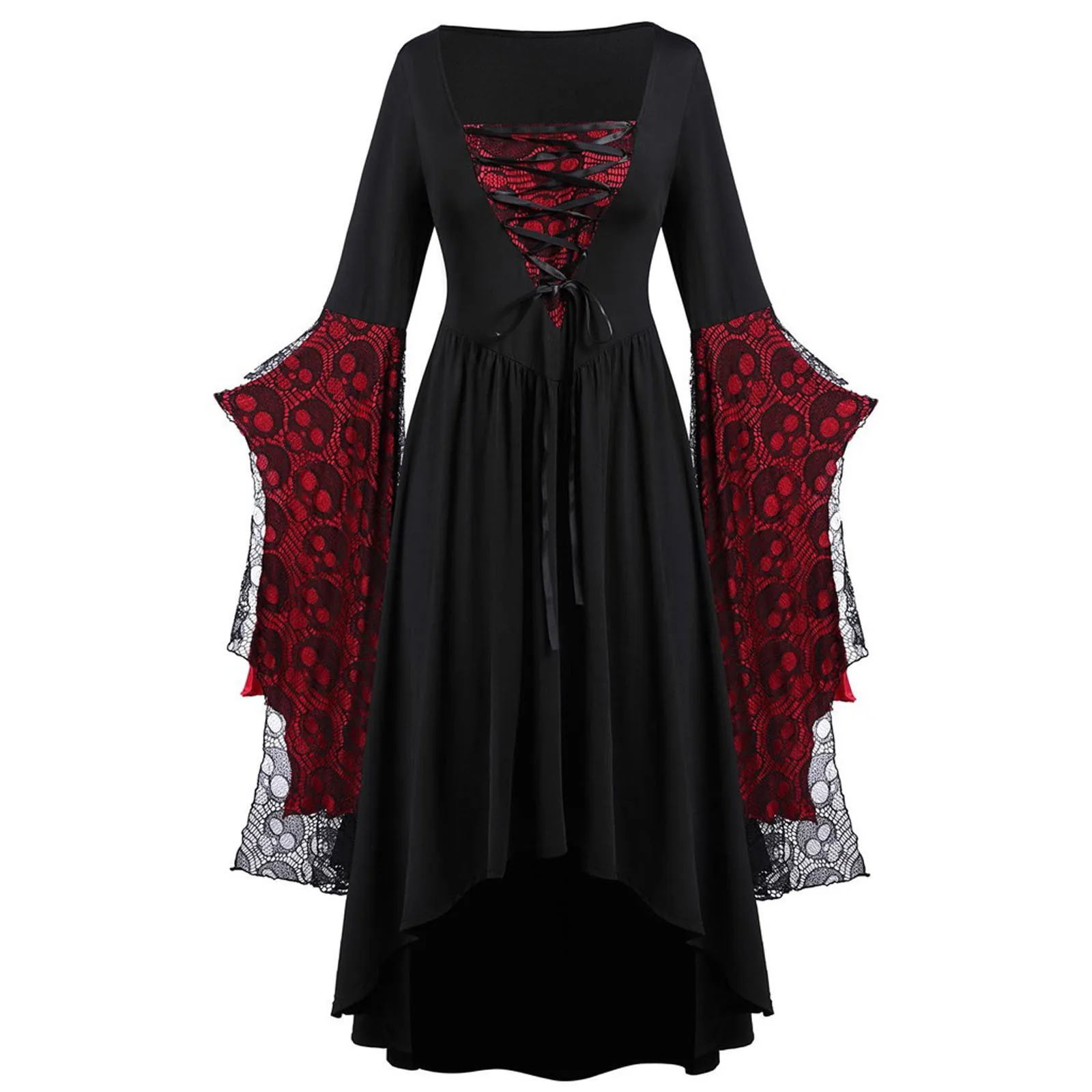 Abiti gotici di Halloween abiti da donna Vintage da vampiro strega abiti da festa di carnevale abito lungo con maniche a tromba Plus Size