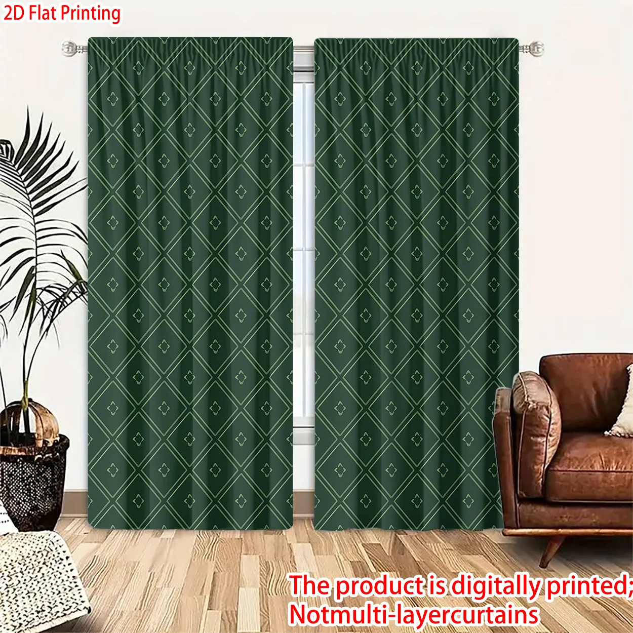 Emerald Green Pattern Curtains Drapes for Living Room Bedroom Home Digital Print Geometric Window Privacy Blinds