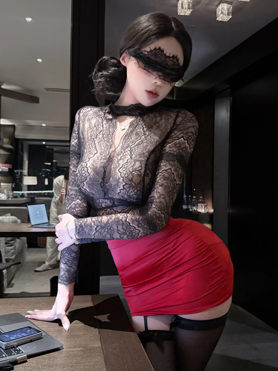 Sexy Pure Desire Lace Underwear OL Secretary  Skirt Cosplay Uniform Seductive Date Nightgown Set Women's Fashion