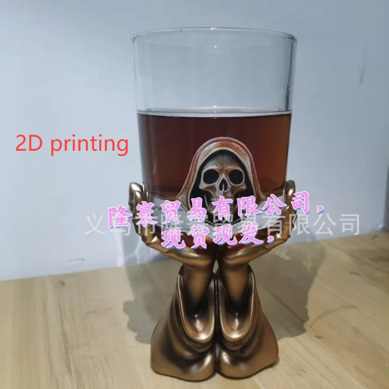 2d printing Whiskey Glass Holder Grim Reaper, Skull Wine Cup Gothic Bar Resin Statue, Home Halloween Party Decor Gift Ornament