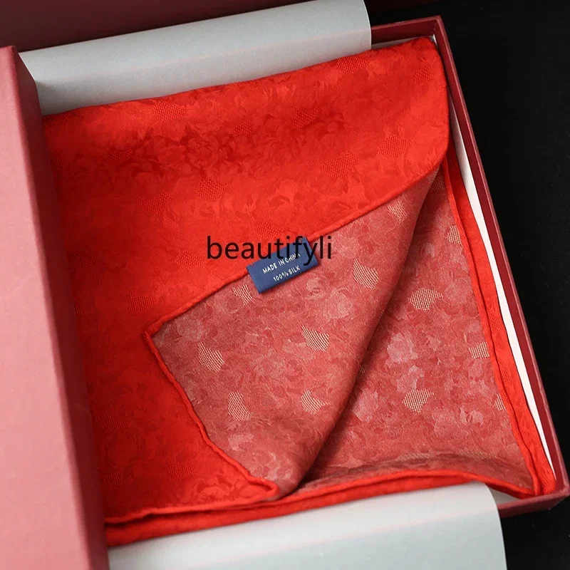 lt Double-sided silk heavy luxury silk scarf, high-end gift box scarf for mother