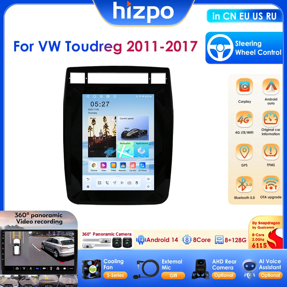 HIZPO 2DIN Carplay Car Stereo For Volkswagen Touareg 2011 - 2017 Android Auto Multimedia Video Player GPS WIFI RDS DSP ADAS SWC