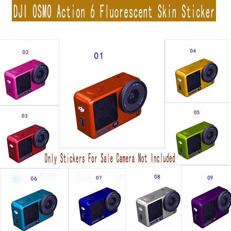 For The DJI Action 6 Camera Stickers Fluorescent Easy To Peel Off No Glue No Bubbles Wear-resistant Pure Color Film Accessories