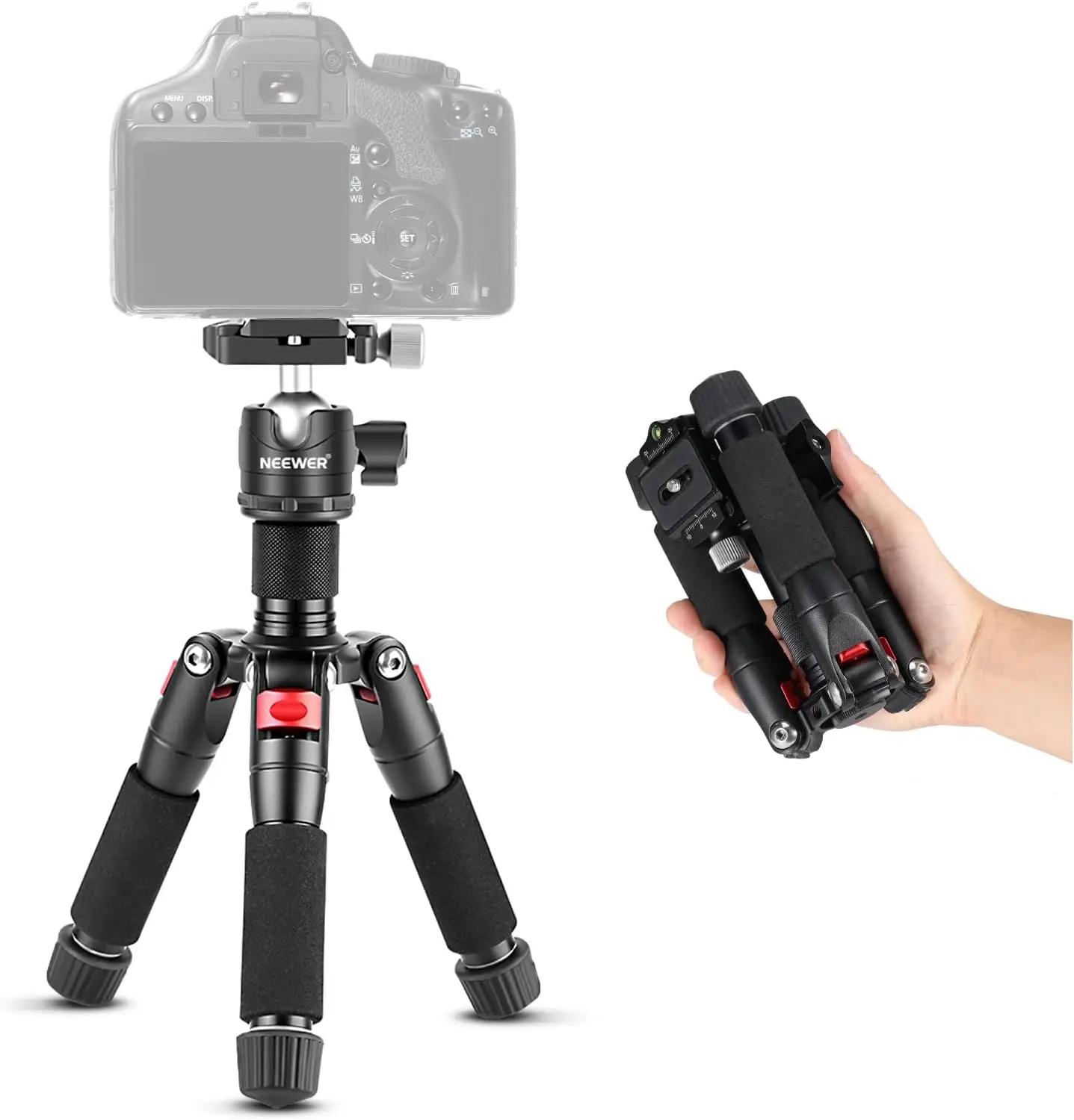 NEEWER 50cm Mini-Tischstativ, Aluminium-Legierung Desktop-Kamerastativ mit 360°-Drehung °   Kugelkopf, 1/4-Zoll-Schnellwechselplatte, 5 kg Tragfähigkeit, kompatibel mit DSLR-Kameras und Videokameras