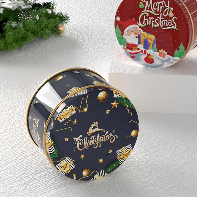 Christmas Candy Tin Round Cartoon Santa Claus Elk Letter Printed Tinplate Box Xmas Candy Chocolate Cookie Small Gift Boxes