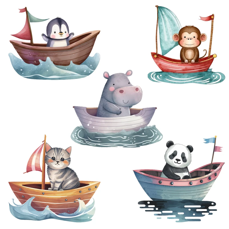 20cm Cartoon animals heat transfer sticker monkey panda penguin captain cute clothing decal children's T-shirt iron decoration