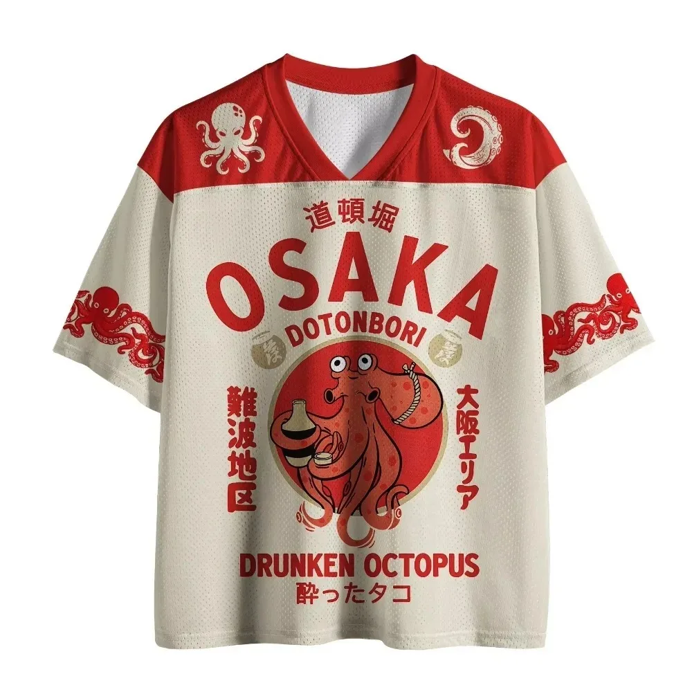 Harajuku Osaka Dotonbori Drunken Octopus Quickdry Breatha Sportive Casual 3DPrint Men V-neckTShirt Street Y2K Parent-child Cloth