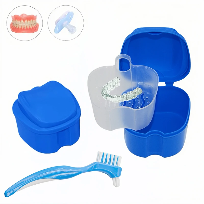Dental False Teeth Case Retainer Denture Soaking Box Mouth Guard Ortho Cleaning Tooth Holder with Filter Oral Hygiene Supplies
