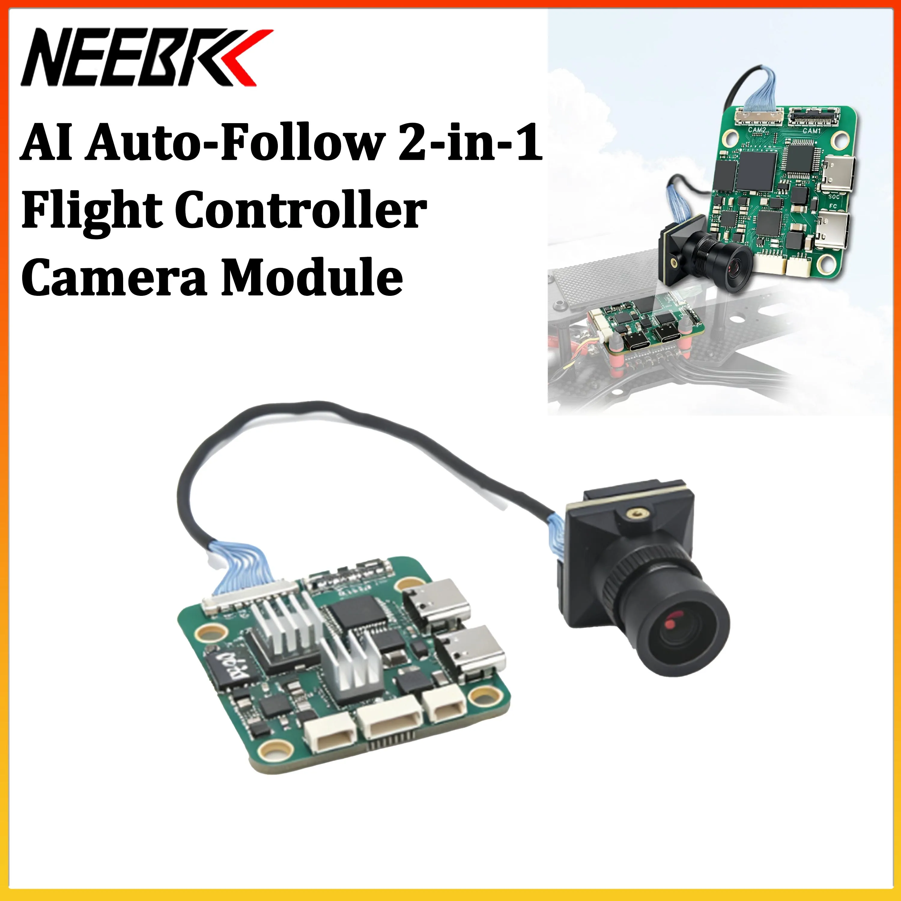 FPV AI Auto‑Follow 2‑in‑1 FC Flight Controller Camera Module Built‑in BetaFlight 1080P Vision for 5‑18 Inch FPV Quadcopter 4S‑8S