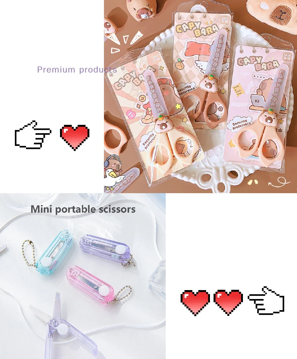 

1/2Pcs Transparent Mini Retractable Scissors Cartoon Capybara Design Portable Folding Safe Cutting Children's Scissors