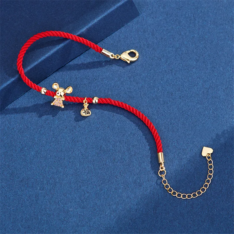 Red Rope Bracelet Zodiac Rats Bracelets For Women Birthday Lucky Wish Jewelry Bangle Girl New Year Christmas Ornaments Xmas Gift