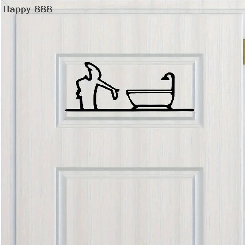 ديكور حائط معدني مسطح ثنائي الأبعاد - لافتة حمام مبتكرة ذات إطار أسود للديكور الداخلي للمنزل