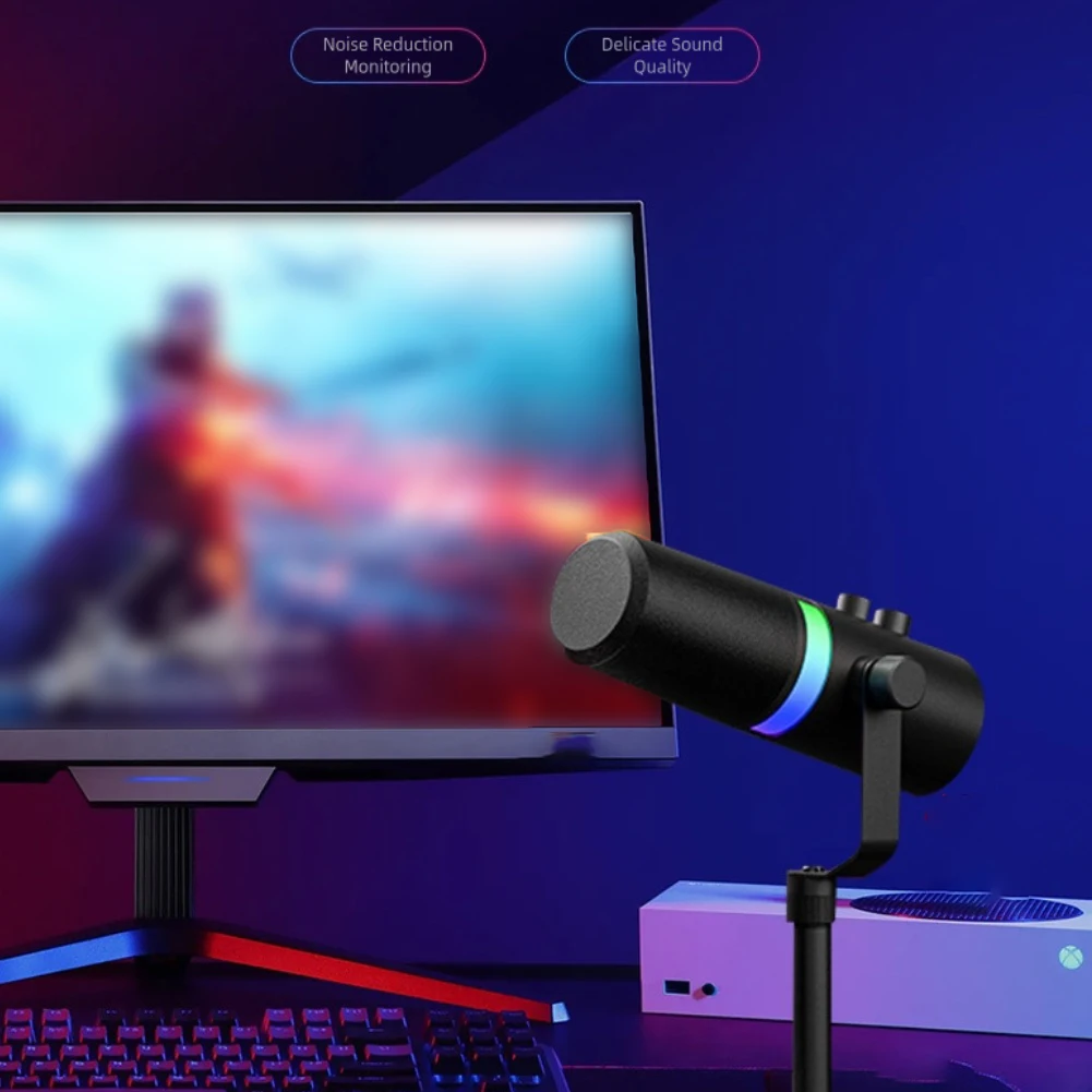 ダイナミック USB デスクトップマイク: ライブ用ノイズリダクションリアルタイムモニタリング 31*12*10CM ダイナミックマイク家電
