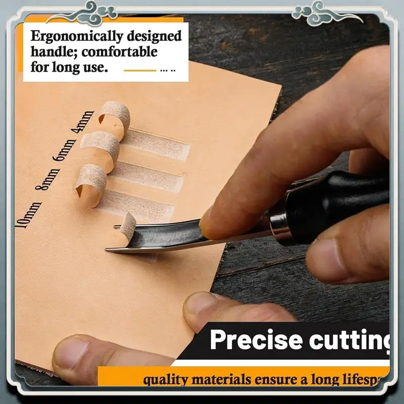 مجموعة أدوات مشطوفة بحافة جلدية مقاس AC76-4، سكين تزلج واسع الفم بمقبض خشبي، لحرف قطع ترقق الجلود