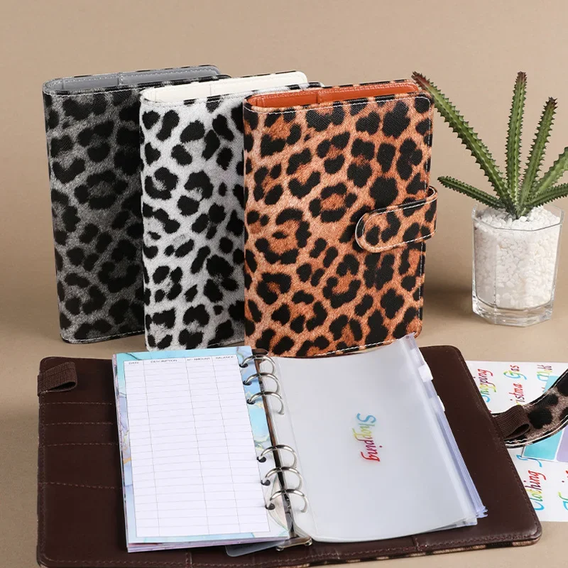 Imagem -06 - Leopard Print pu Leather Notebook Folhas Soltas Livro de Orçamento Fichário Conjunto Manual Papelaria de Escritório a6