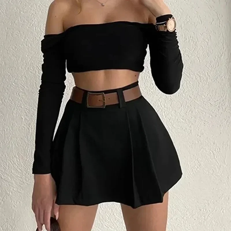 Vintage Solid Shorts Skirts For Women Autumn Casual Women's High Waist Pleated Mini Skirts Female Street Slim Shorts With Belt